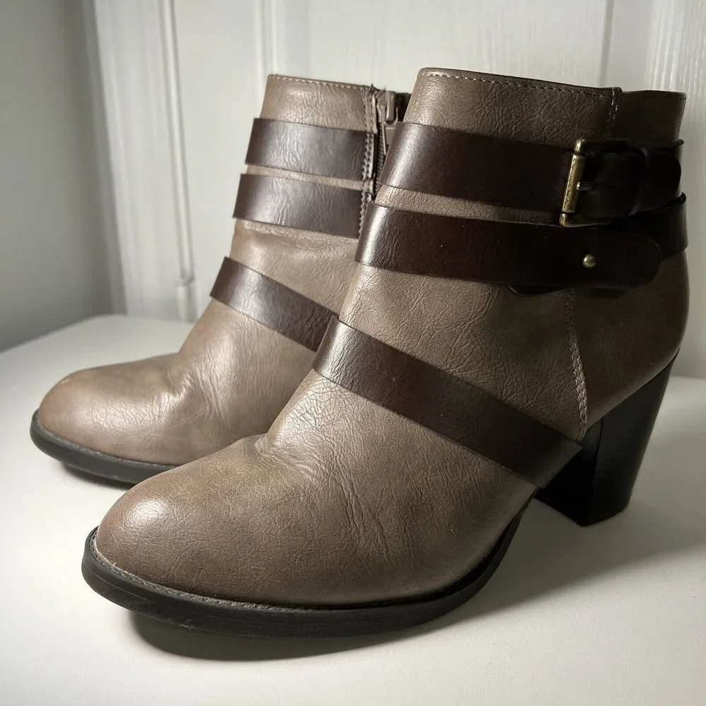 Rampage Boots Womens 8.5 M Vinci Ankle Booties‎ Brown Faux Leather